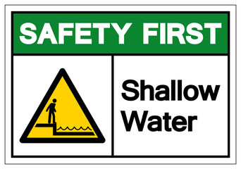 Safety First Shallow Water Symbol Sign, Vector Illustration, Isolated On White Background Label .EPS10