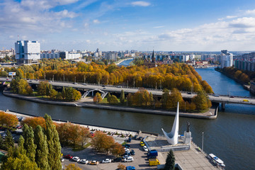 The island of Kant in Kaliningrad in autumn, view from above