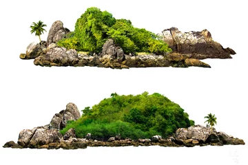 Muurstickers The trees. Mountain on the island and rocks.Isolated on White background © ธานี สุวรรณรัตน์