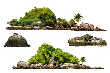 Tuinposter The trees. Mountain on the island and rocks.Isolated on White background © ธานี สุวรรณรัตน์