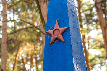 Monument with a star in a pine forest