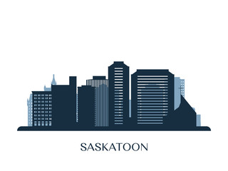 Saskatoon skyline, monochrome silhouette. Vector illustration.