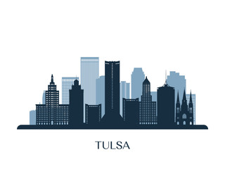 Fototapeta na wymiar Tulsa skyline, monochrome silhouette. Vector illustration.