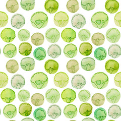 Watercolor seamless pattern with fresh green broccoli isolated on white 