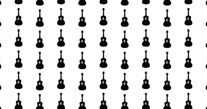 Acoustic guitar background video clip motion backdrop video in a seamless repeating loop. Black & white acoustic guitar musical instrument music pattern white background high definition motion video