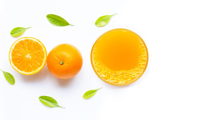 Fototapeta na wymiar Glass of fresh orange juice on white background.