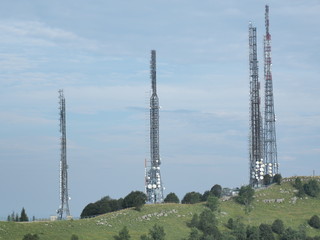 Group of towers for telecommunications, television broadcast, cellphone, radio and satellite on...