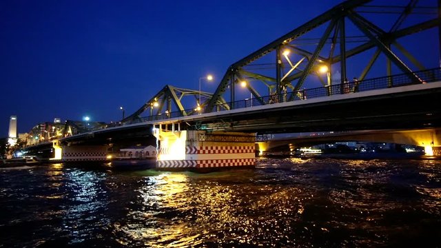 Footage for editorial use only. Phra Phuttha Yodfa Bridge, Memorial Bridge in Bangkok Thailand
