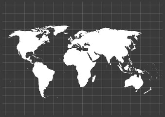 World map vector, isolated on black background. Flat Earth,  map template for web site pattern, anual report, inphographics. Travel worldwide, map silhouette backdrop.