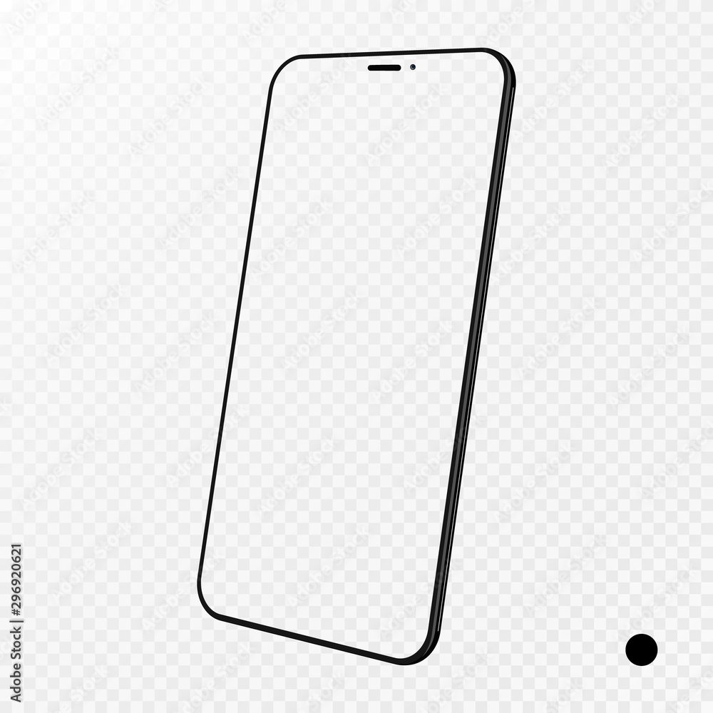 Poster smartphone frame less blank screen, rotated position. 3d isometric illustration cell phone. smartpho