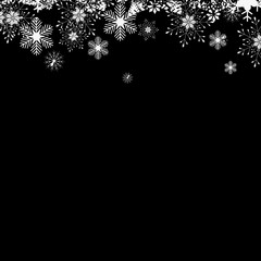 Fototapeta na wymiar Christmas falling snow vector isolated on dark background. Snowflake transparent decoration effect. Xmas snow flake pattern. Magic white snowfall texture. Winter snowstorm backdrop illustration.