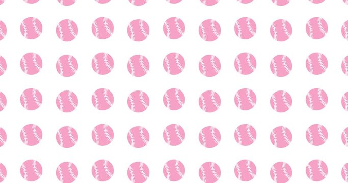 Ladies softball background video clip motion backdrop video in a seamless repeating loop. Illustrated pink color womens softball or baseball sports icon pattern white background high definition video