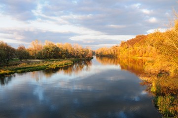 Beautiful river landscape and forest