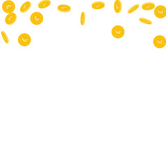 British pound coins falling. Scattered sparse GBP 