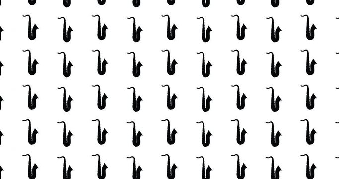 Saxophone video background video clip motion backdrop video in a seamless repeating loop. Black & white saxophone icons music pattern white background high definition motion video