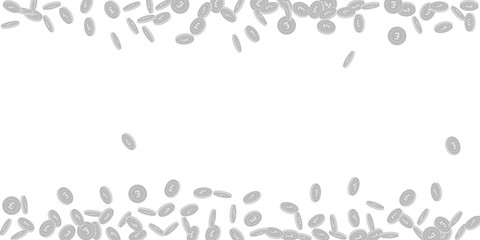 British pound coins falling. Scattered black and w