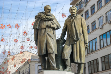 Fototapeta na wymiar Monument to the creators of the Moscow Art Theater MKhAT Stanislavsky and Nemirovich-Danchenko in Moscow