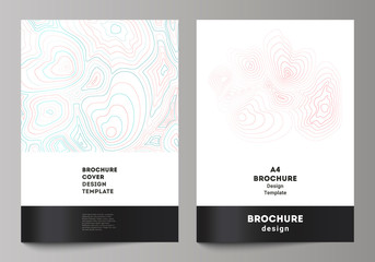 The vector illustration of editable layout of A4 format cover mockups design templates for brochure, magazine, flyer, booklet, annual report. Topographic contour map, abstract monochrome background.