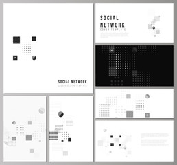 The minimalistic abstract vector illustration of the editable layouts of modern social network mockups in popular formats. Abstract vector background with fluid geometric shapes.