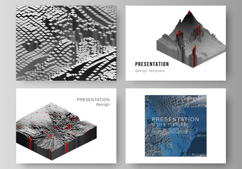 The minimalistic abstract vector layout of the presentation slides design business templates. Big data. Dynamic geometric background. Cubes pattern design with motion effect. 3d technology style.