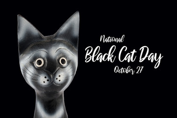 National Black Cat Day images. Black head cat images. Wooden cat decoration. Cat on a black background. Head cat isolated on a black background. Important day