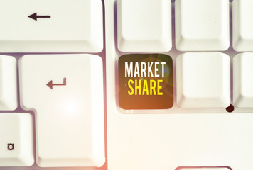 Conceptual hand writing showing Market Share. Concept meaning The portion of a market controlled by...