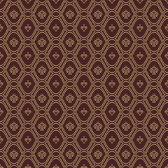 Seamless vector brown and golden pattern. Modern geometric ornament with golden royal lilies. Classic vintage background