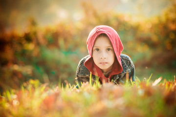 portrait of beautiful boy outside