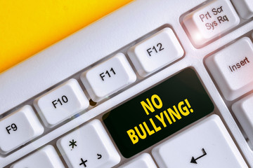 Word writing text No Bullying. Business photo showcasing stop aggressive behavior among children...