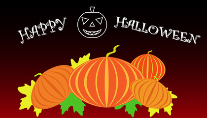 Greeting card for the holiday All Saints Day or Halloween with the image of pumpkins, Jack O Laner and wish