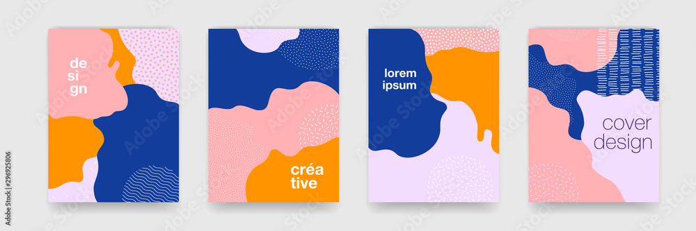 Aufkleber Fun doodle pattern background with abstract shapes and colors. Modern vector pattern for funny brochure cover template design