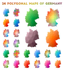 Set of vector polygonal maps of Germany. Bright gradient map of country in low poly style. Multicolored Germany map in geometric style for your infographics.