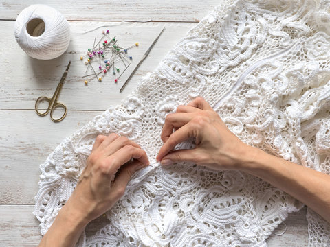 Sewing wedding dresses from Irish lace.