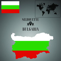 Bulgaria outline world map, contour silhouette with national flag inside vector illustration creative design, isolated on background, objects, element, symbol from countries set
