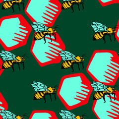 Seamless pattern with bee. Trendy hand drawn textures. Modern abstract honey design for paper, fabric, interior decor and other users.