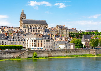 Fototapeta na wymiar Cityscape of Blois (town in Loire valley) with Cathedral of St. Louis, France