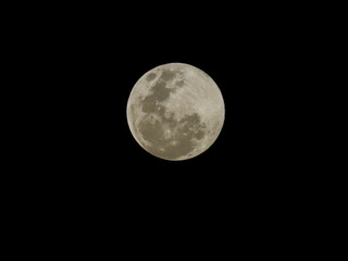 Super Moon 2019 on Feb. 19, view of Super Moon rise up in dark sky background.