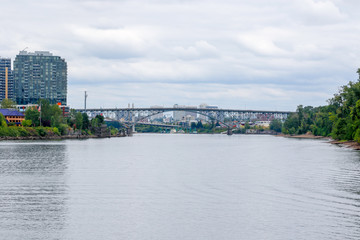 Columbia River Gorge, A Long River Flows Through Downtown Portland, Oregon, Which Has Many Bridges in Transportation.