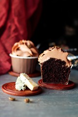 chocolate cake with cream and strawberries