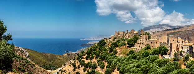 Vatheia, a village on the Mani Peninsula, in Greece. A major tourist attraction and an iconic...