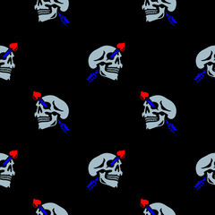 Skull Valentine's day arrow black background