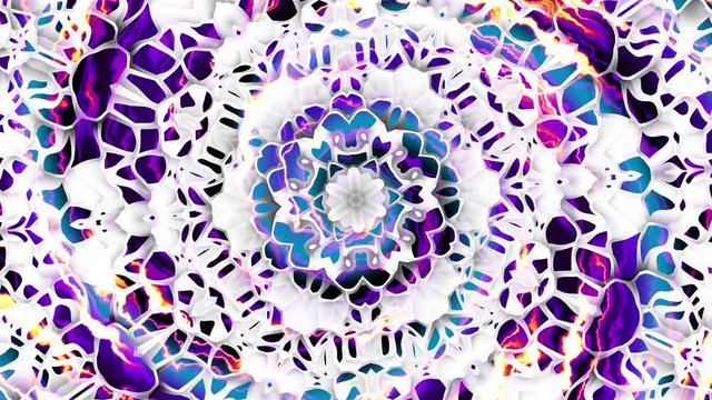 Transforming round mandala pattern. Seamless loop footage. Emboss geometric lattice mandala in arabic style. Islamic geometric arabesque pattern.