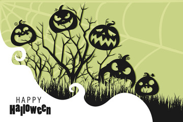Happy Halloween paper cut Background, Vector Illustration halloween Paper cut Design.