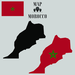 Morocco outline world map, contour silhouette with national flag inside vector illustration creative design, isolated on background, objects, element, symbol from countries set