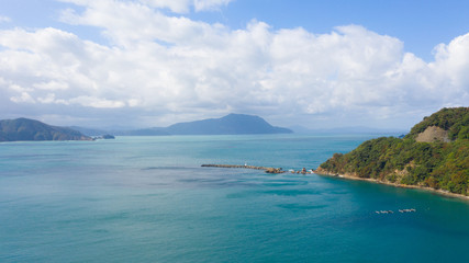 Obraz premium 福井県若狭町 小川漁港 ドローン空撮