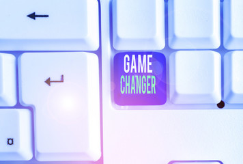 Word writing text Game Changer. Business photo showcasing Sports Data Scorekeeper Gamestreams Live Scores Team Admins White pc keyboard with empty note paper above white background key copy space