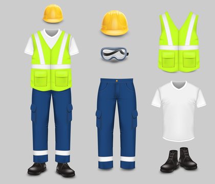 Work wear and uniform set, vector isolated illustration