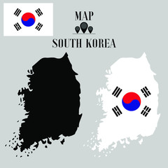 South Korea outline world map, contour silhouette with national flag inside vector illustration creative design, isolated on background, objects, element, symbol from countries set