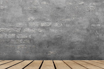 empty concrete room with wooden floor background
