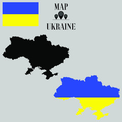 Ukraine outline world map, contour silhouette with national flag inside vector illustration creative design, isolated on background, objects, element, symbol from countries set